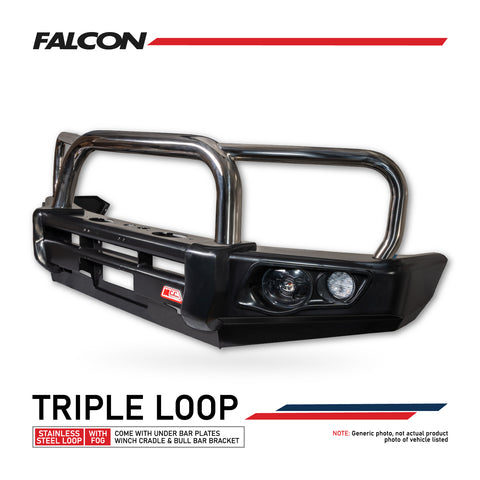 Isuzu MUX 2025-On Facelift 707-01 Falcon Bull Bar Single Stainless Loop Package (LED Foglight)