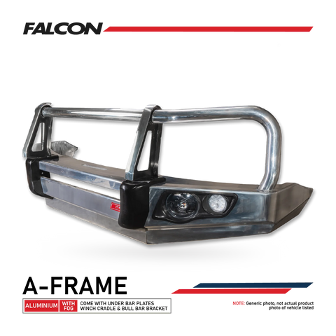 Patrol Y62 2018-Current 707-02A Alloy Falcon Bull Bar Black A-Frame Package (LED Foglight) - SKU MCC-03010-702AW