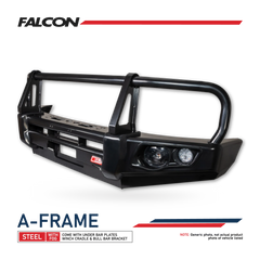 BT50 TF 2021-2025 707-02 Falcon Bull Bar Black A-Frame Package (LED Foglight) - SKU MCC-06004-702FOGUP image