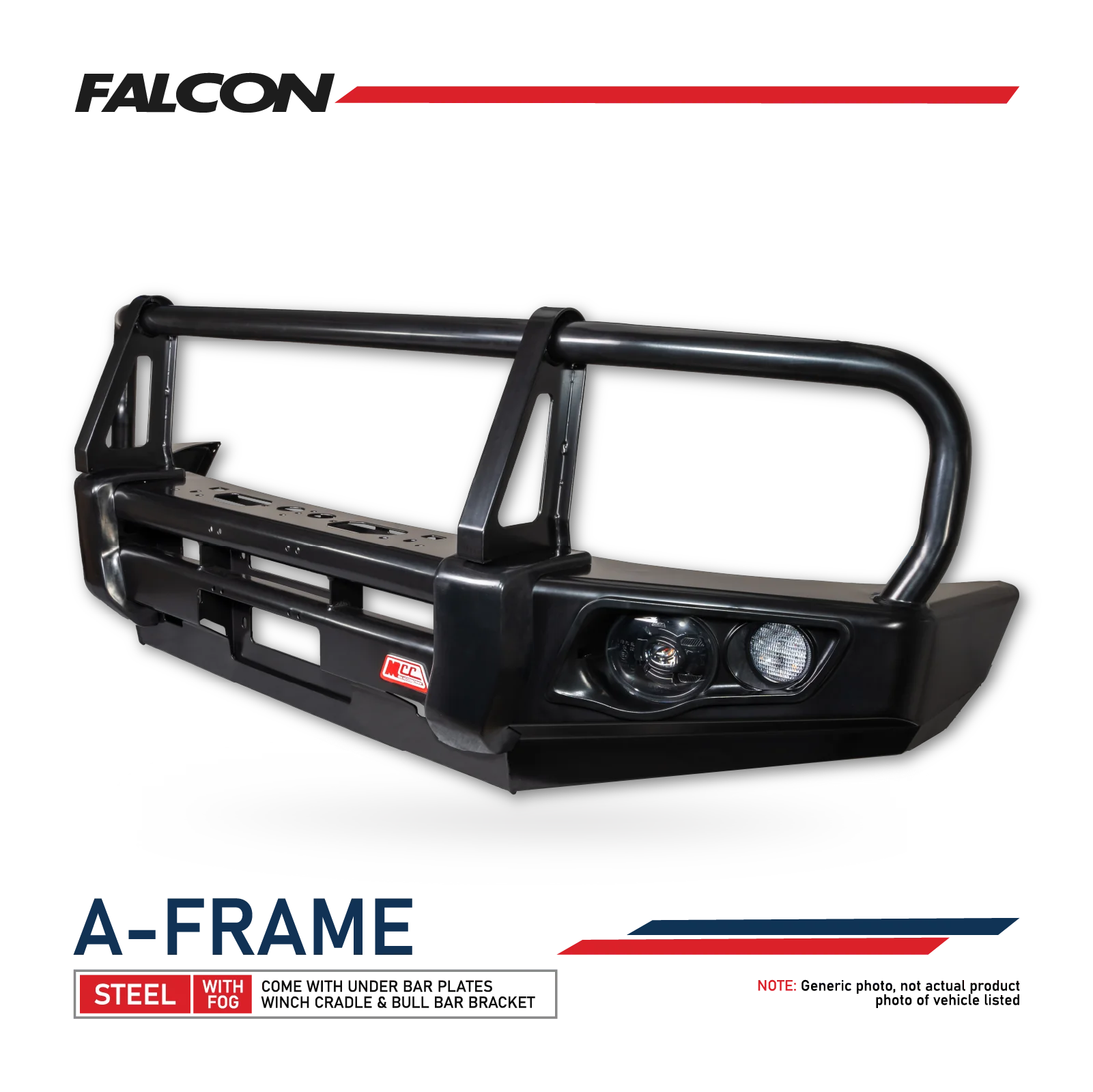Triton/Challenger 2006-2015 06-15 707-02 Falcon Bull Bar Black A-Frame Package (LED Foglight) - SKU MCC-02002-702FOGUP