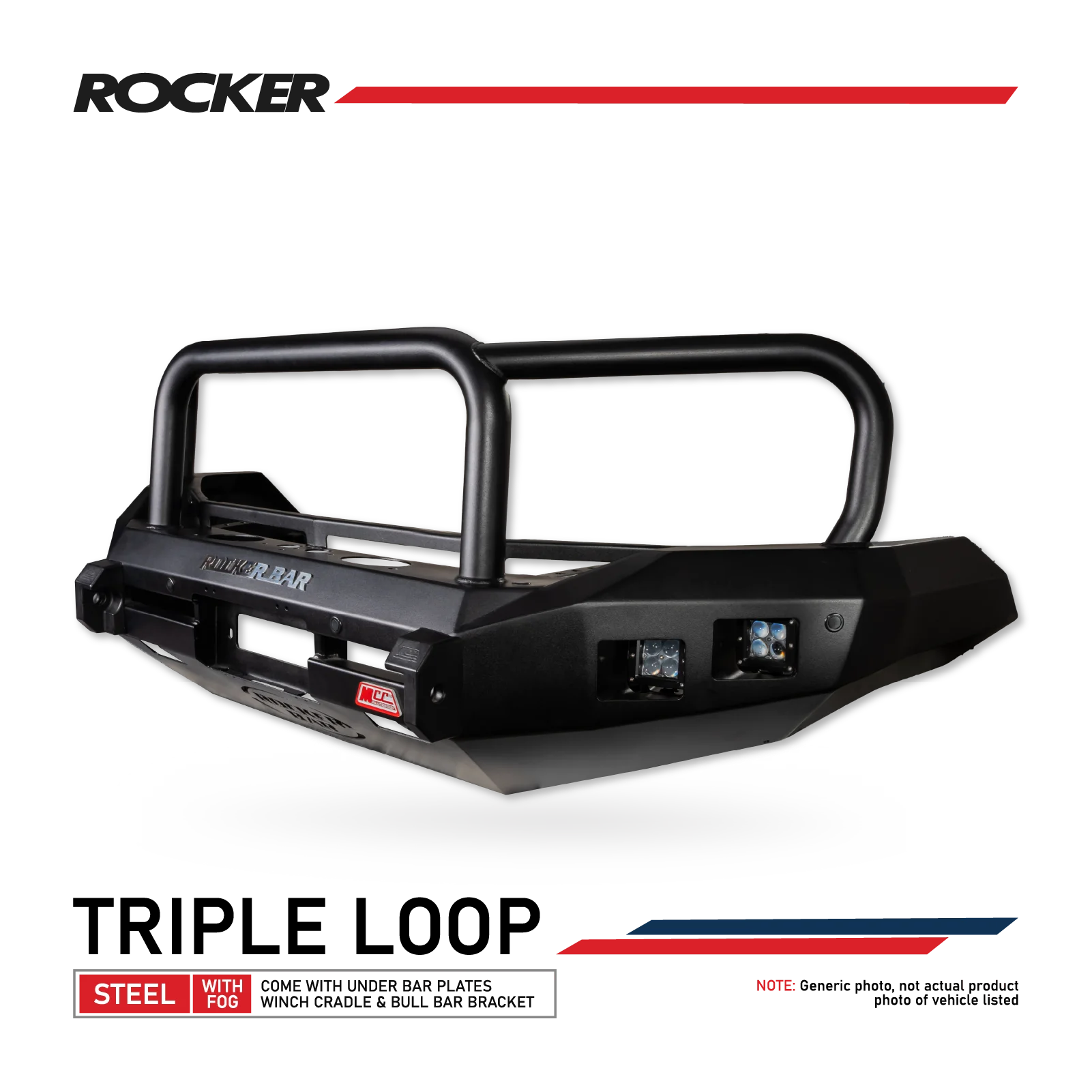 Navara D22 1997-2015 078-02SQ Rocker Bull Bar Triple Loops Package - SKU MCC-03008-7802SQ