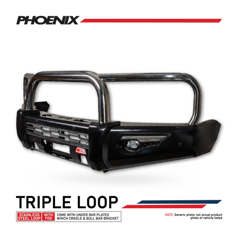 Pajero Sport QF QG 2020-On 808-01 Phoenix Bull Bar Triple Stainless Loops Package - SKU MCC-02012-801