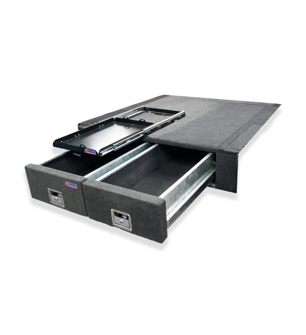 New Ranger 2022-On - 4402 Galvanised Steel Carpet Dual Drawer System with Small Fridge Slide Package - SKU MCC-05010-4402S