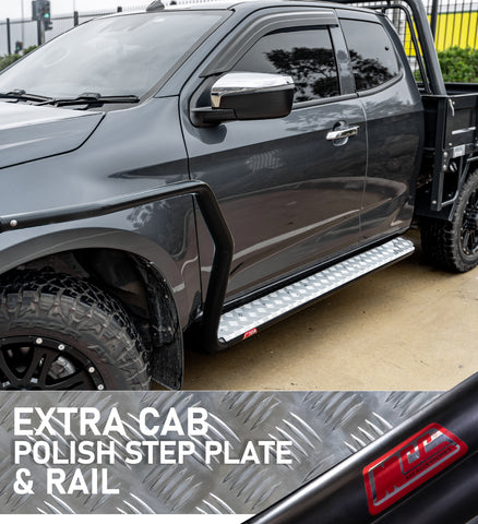 Dmax RG 2020-Present  039BSR Extra Cab Side Step and Rail Package (Chrome Step Plate) (50mm Bull Bar)