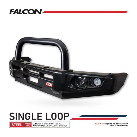 Hilux 2016-2020 707-01 Falcon Bull Bar Single Black Loop Package (LED Foglight) - SKU MCC-01017-701SBLFOG