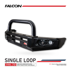 Land Cruiser 200 series Facelift 2015-2020 Falcon Bull Bar Single Black Loop Package - LED Foglight - SKU MCC-01019