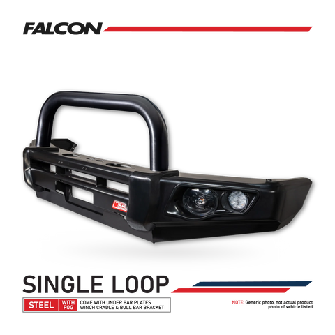 All-New Amarok 2023-On - 707-01 Falcon Bull Bar Single Black Loop Package (LED Foglight) - SKU MCC-04002-701SBLFOG