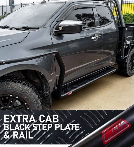 Dmax RT 2012-2019 039BSR Extra Cab All Black Side Step and Rail Package (50mm Bull Bar)