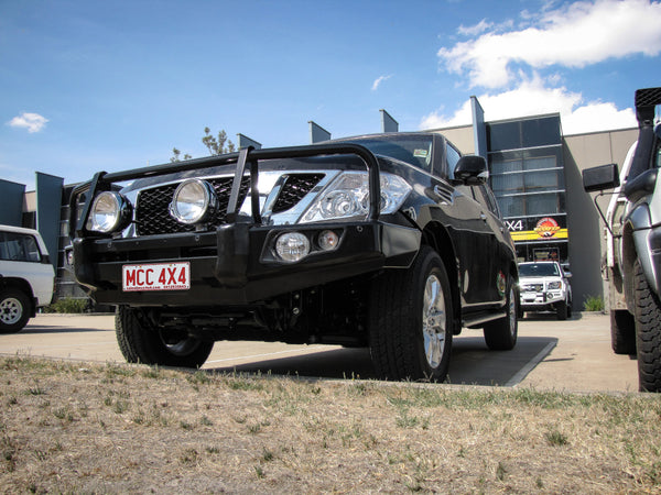 Patrol Y62 Series 1-4 2012-2018 707-02 Falcon Bull Bar Black A-Frame Package (LED Foglight) - SKU MCC-03005-702FOGUP