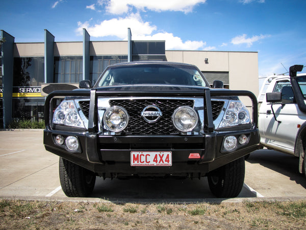 Patrol Y62 Series 1-4 2012-2018 707-02 Falcon Bull Bar Black A-Frame Package (LED Foglight) - SKU MCC-03005-702FOGUP