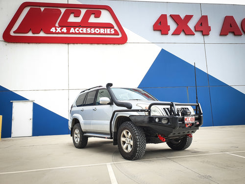 Prado 120 2002-2009 039BSR Side Step and Rail Package (Chrome Step Plate) (50mm Bull Bar) - SKU MCC-01010-039BSR