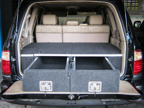 Land Cruiser 100 series 1998-2007 4402 Galvanised Steel Carpet Dual Drawer System with Medium Fridge Slide Package - SKU MCC-01007-4402M