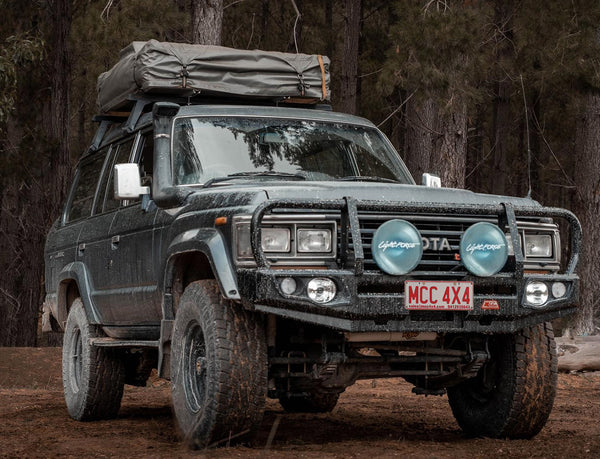 Land Cruiser 60 series 1980-1990 707-02 Falcon Bull Bar Black A-Frame Package (LED Foglight) - SKU MCC-01013-702FOG