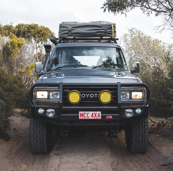 Land Cruiser 60 series 1980-1990 707-02 Falcon Bull Bar Black A-Frame Package (LED Foglight) - SKU MCC-01013-702FOG